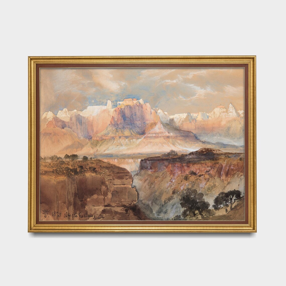 Thomas Moran Cliffs of the Rio Virgen Utah 1873 Watercolor Poster - Image 5