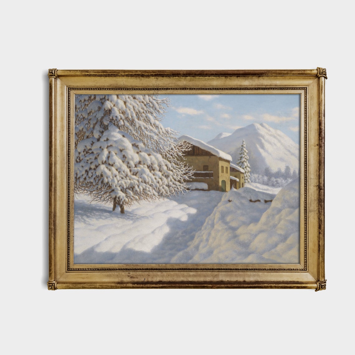 Snow Covered Alpine Chalet With Frosted Pines Vintage Winter Poster - Image 2