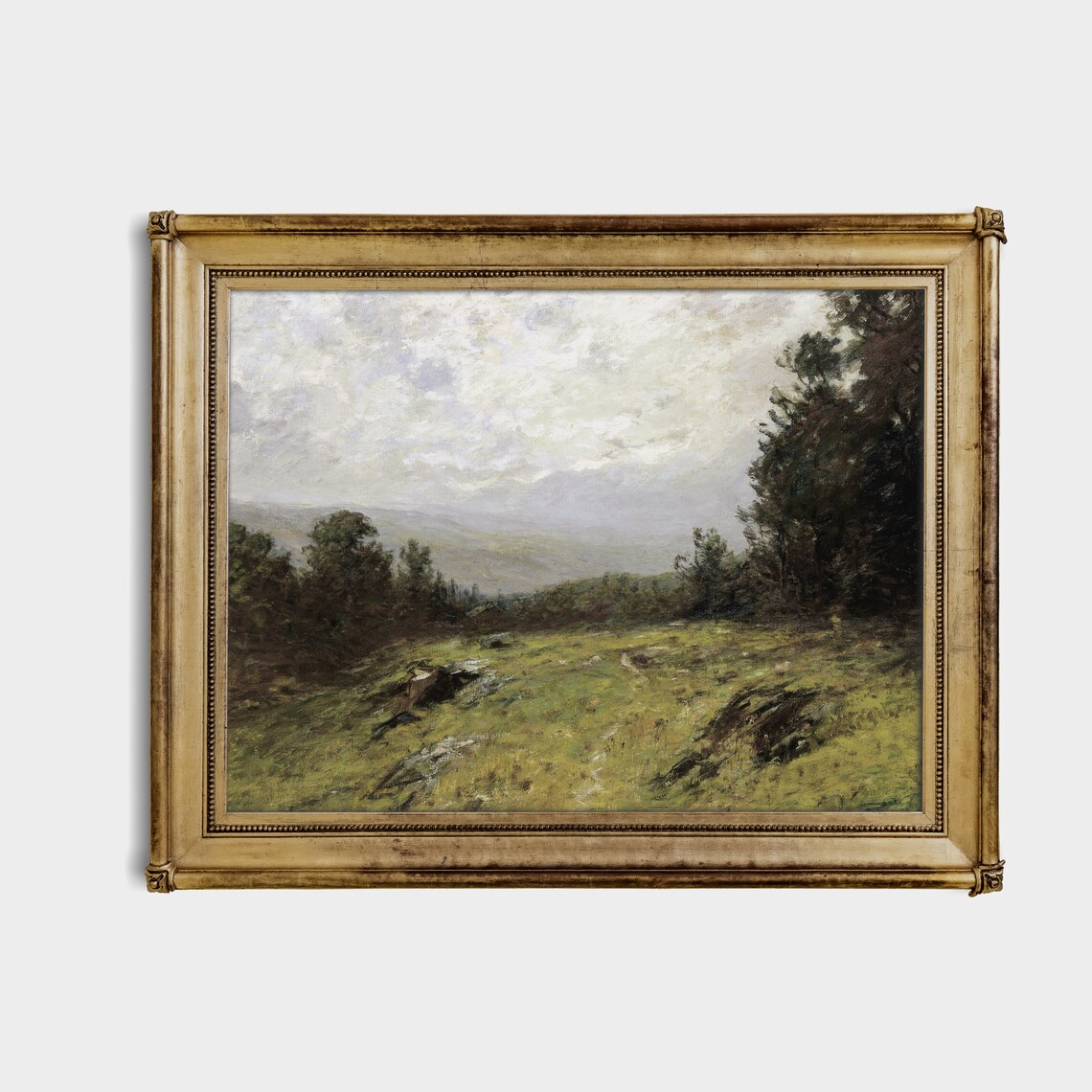 Green Meadow Valley Antique Landscape Oil Painting Rustic Poster - Image 3