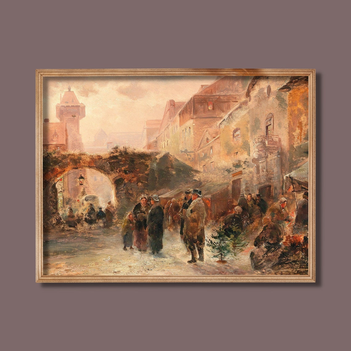 Old Town Christmas Market Evening Street Scene Antique Poster - Image 4