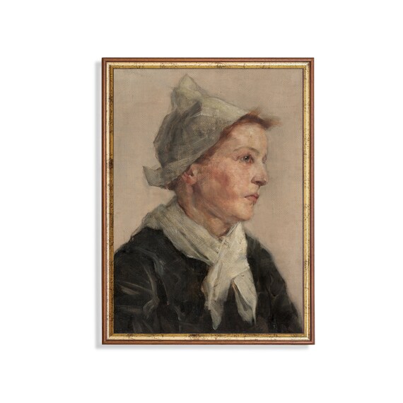 Breton Woman in a White Linen Coif Gazing Aside Portrait Poster
