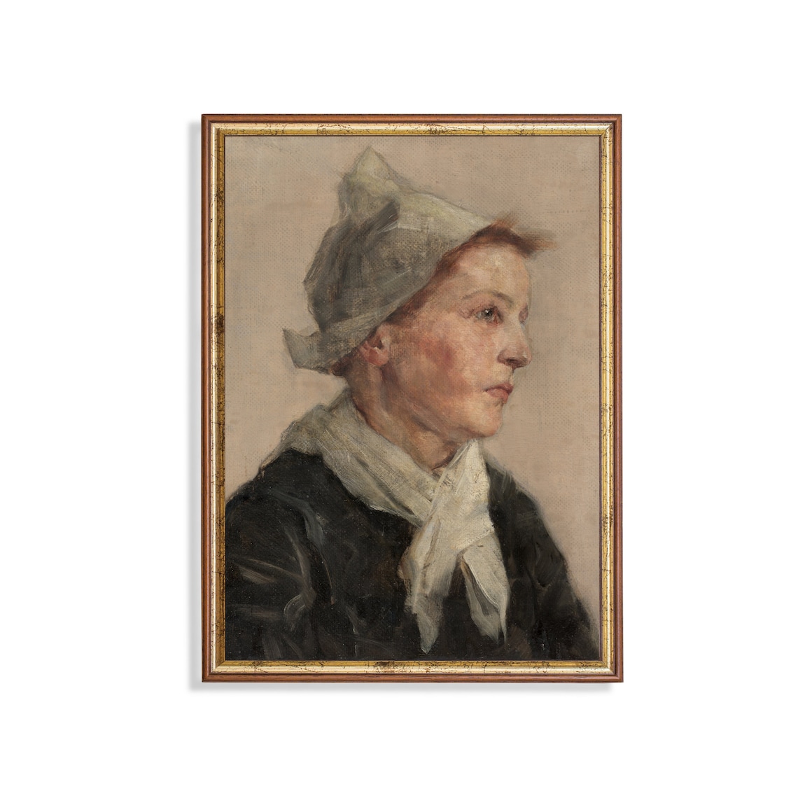 Breton Woman in a White Linen Coif Gazing Aside Portrait Poster