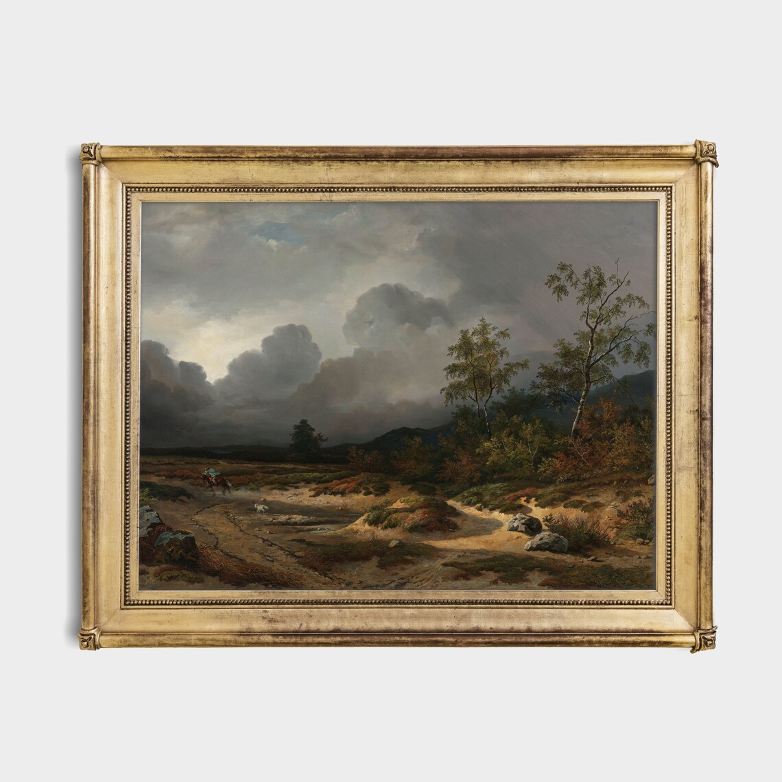 Rider On Stormy Moor Vintage Landscape Painting Moody Clouds Poster - Image 2