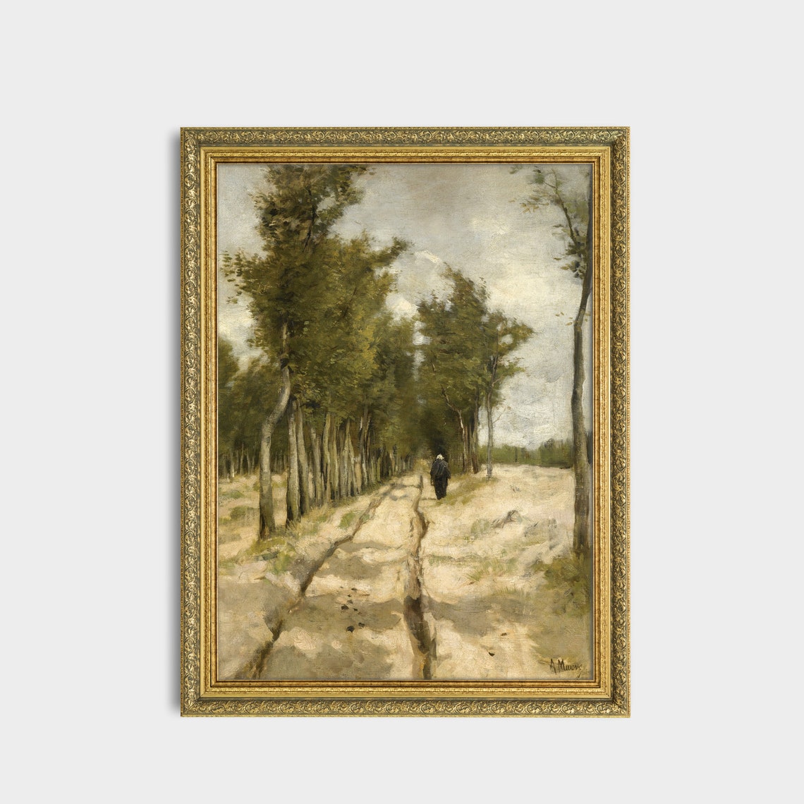 Lone Figure Walking Down a Tree Lined Sandy Path Vintage Poster - Image 2