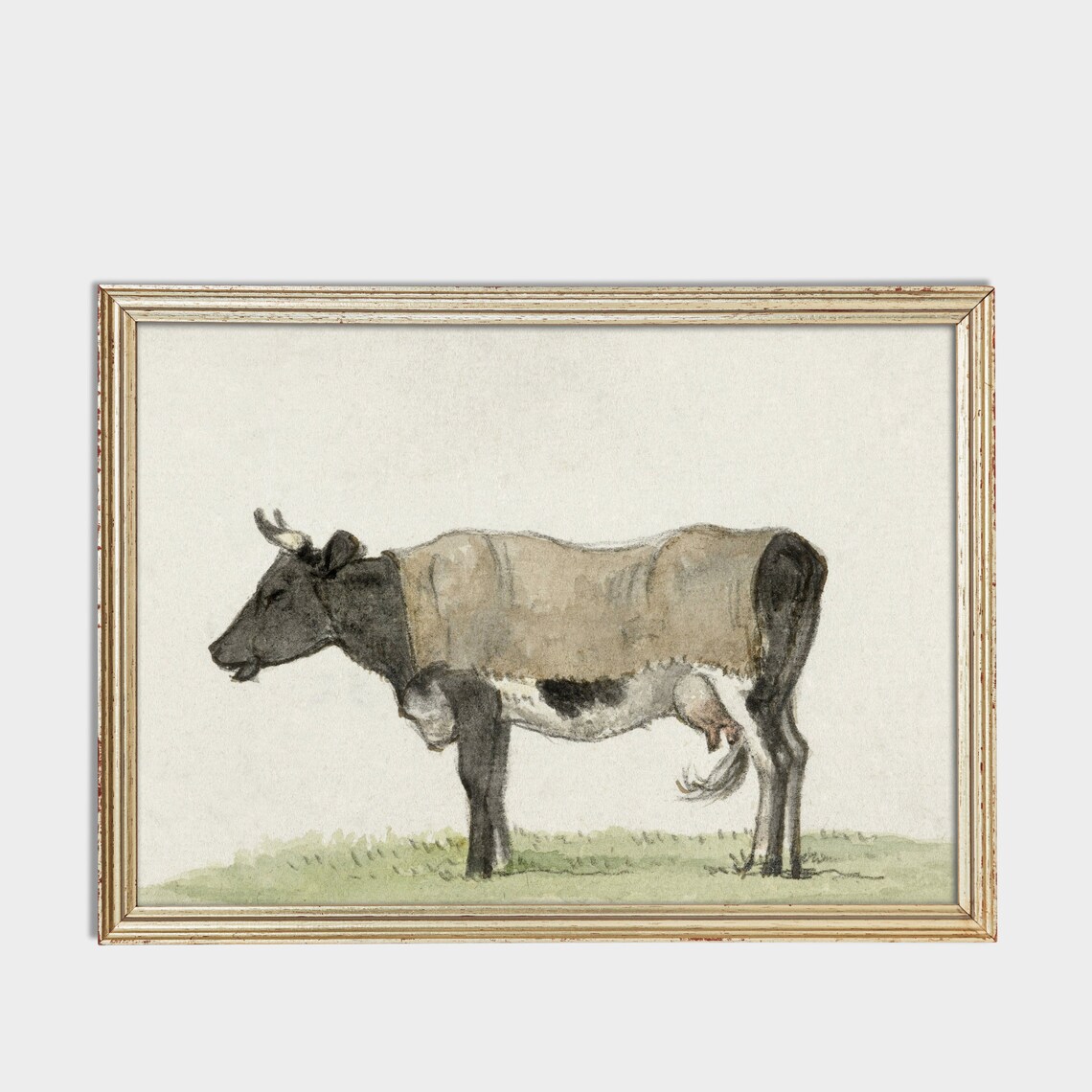 Standing Cow in Profile Antique Farm Animal Watercolor Poster - Image 3