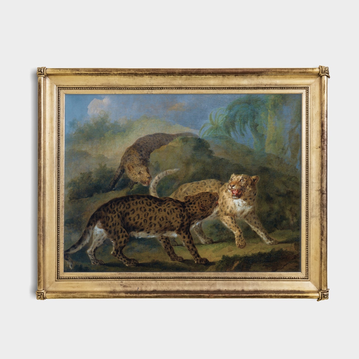 Three Leopards in a Tropical Landscape Dramatic Wildlife Poster - Image 2