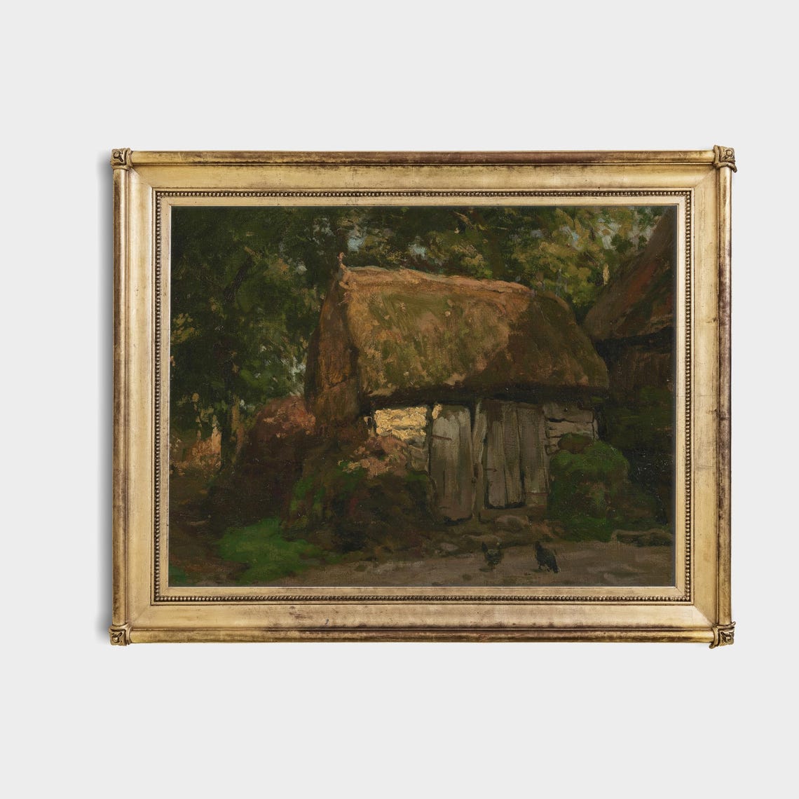 Thatched Roof Stone Cottage with Chickens Rustic Farmhouse Poster - Image 4