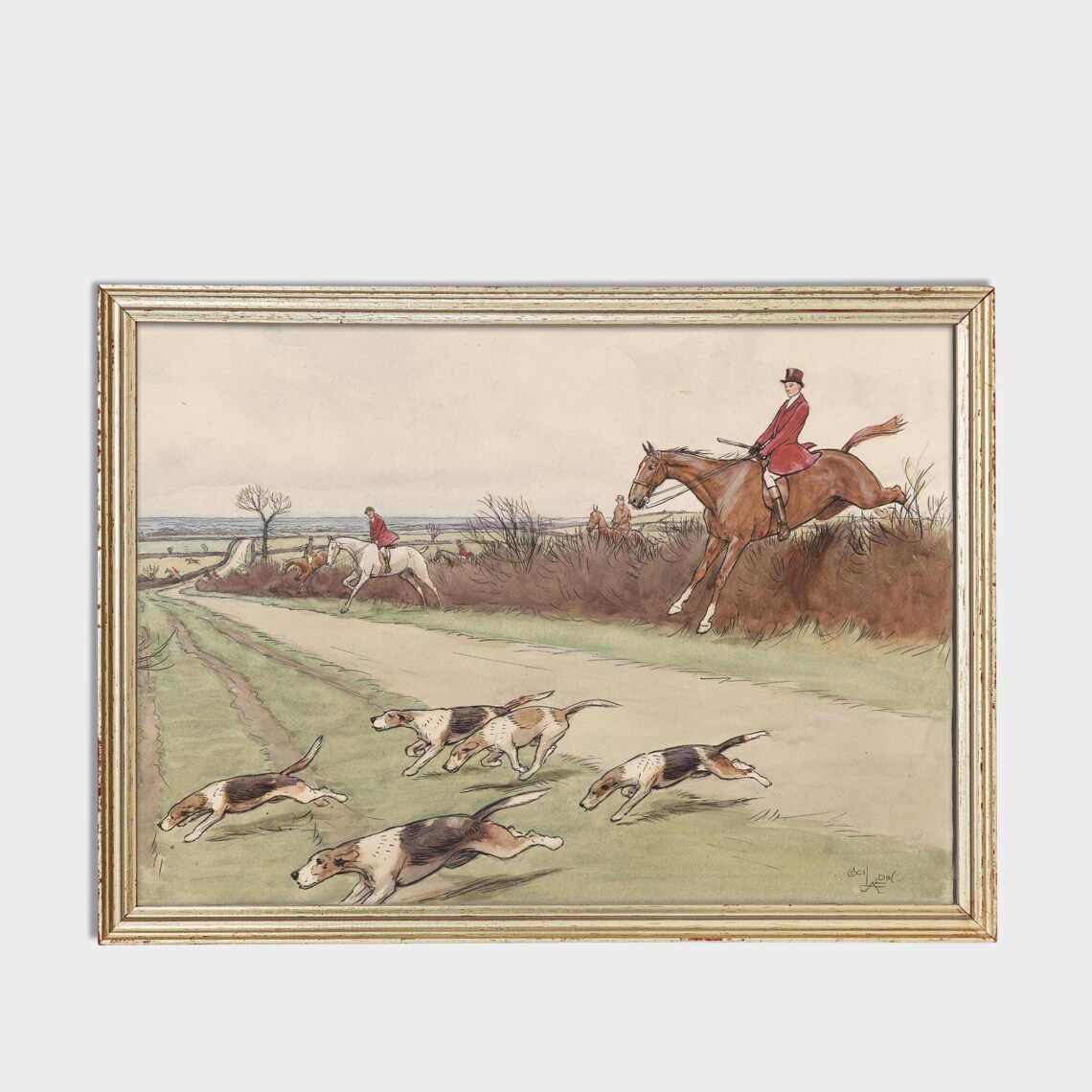English Fox Hunting Scene Riders and Hounds Vintage Equestrian Poster - Image 3