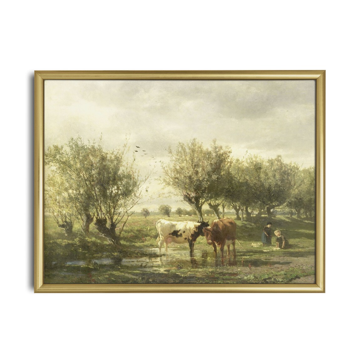 Cows Watering At Meadow Stream Dutch Pastoral Landscape Art Poster - Image 2