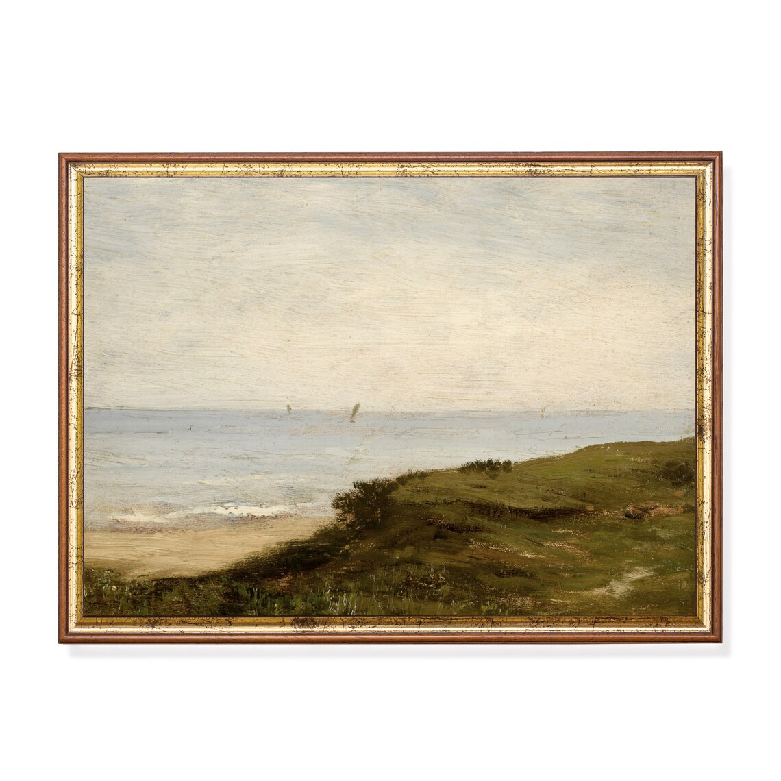 Muted Tonalist Coastal Seascape of Grassy Dunes and a Beach Poster
