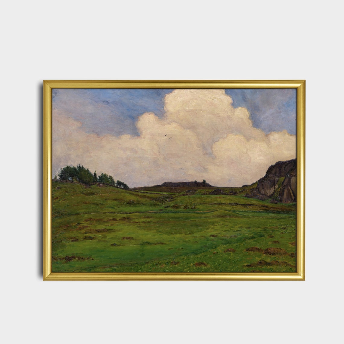 Rolling Green Valley Under Towering Clouds Rocky Landscape Poster - Image 2