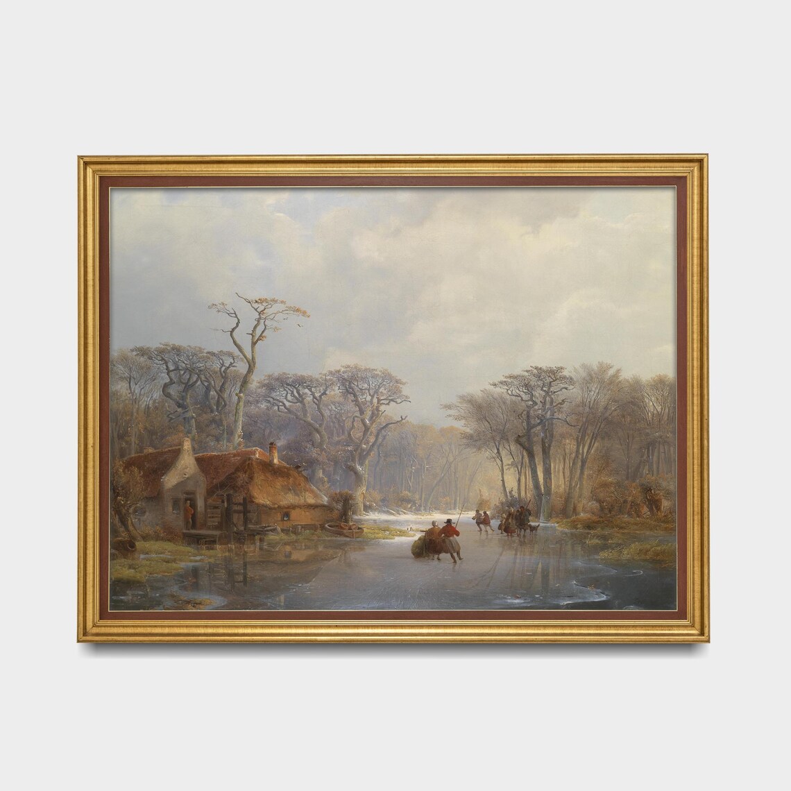 Dutch Frozen Canal Skaters Thatched Cottage Winter Art Poster - Image 5