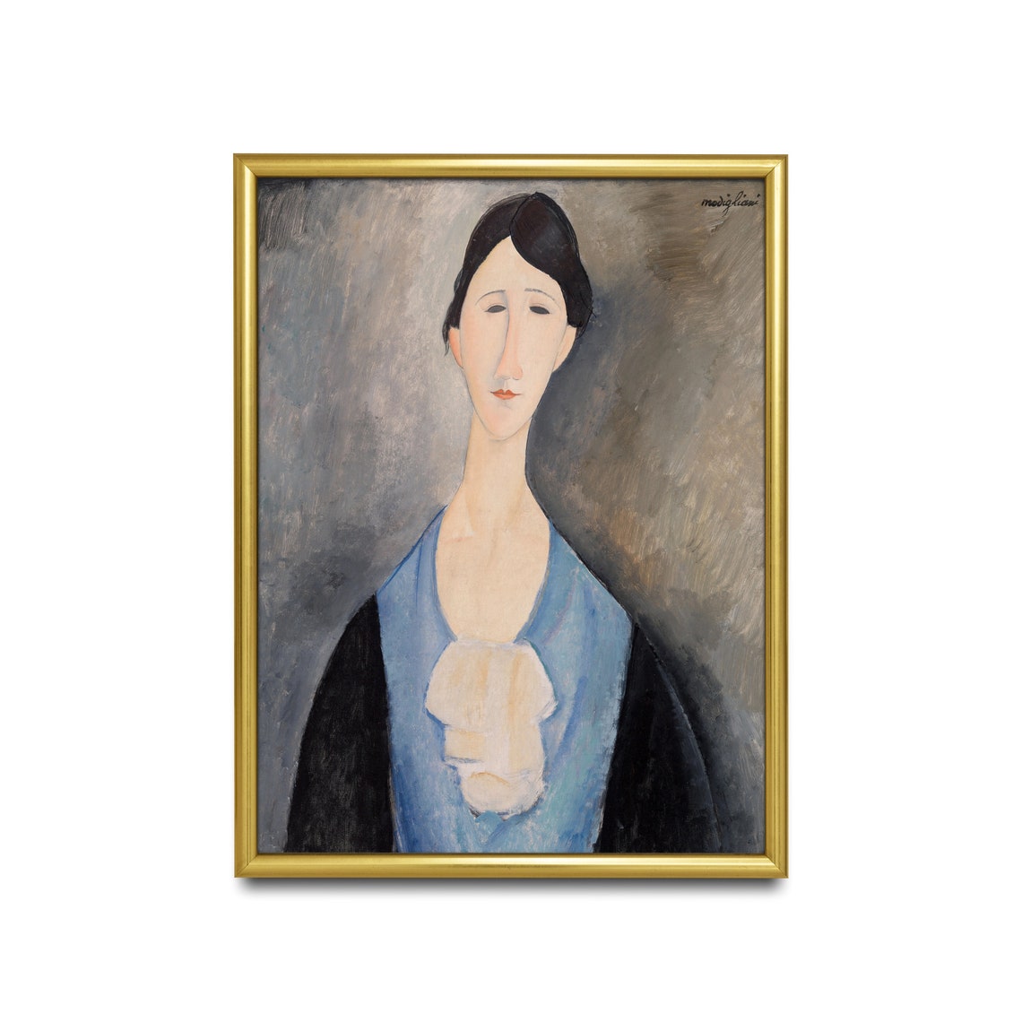 Woman in a Blue Blouse with a White Scarf Modigliani Portrait Poster - Image 2