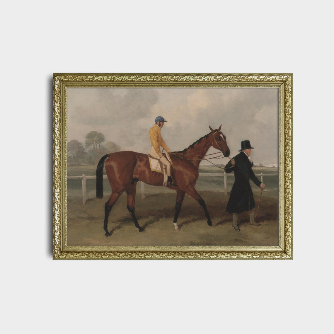 Bay Racehorse with Jockey and Gentleman Equestrian Vintage Poster - Image 2