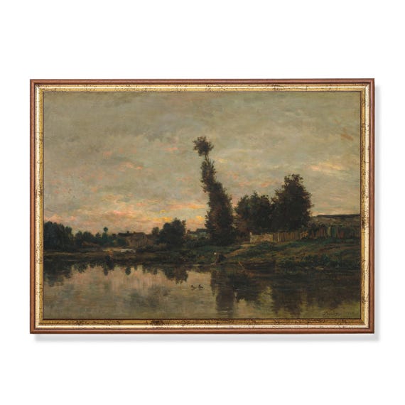 Mailed Print Riverscape Print Vintage Wall Art Antique Landscape Print Moody Rustic Art Printed And Shipped Sunset On The River