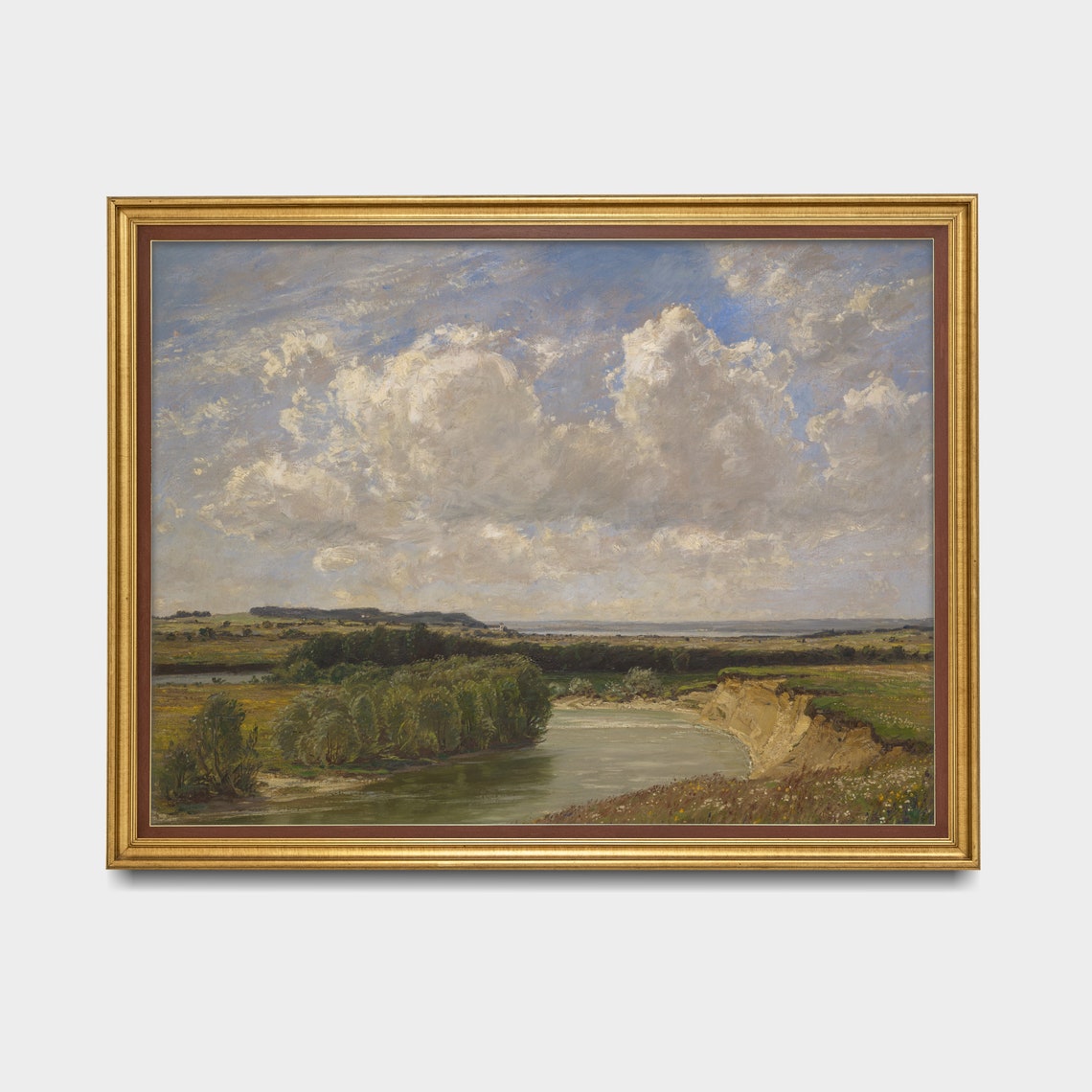 Wide River Valley Under Towering Clouds Pastoral Landscape Poster - Image 3