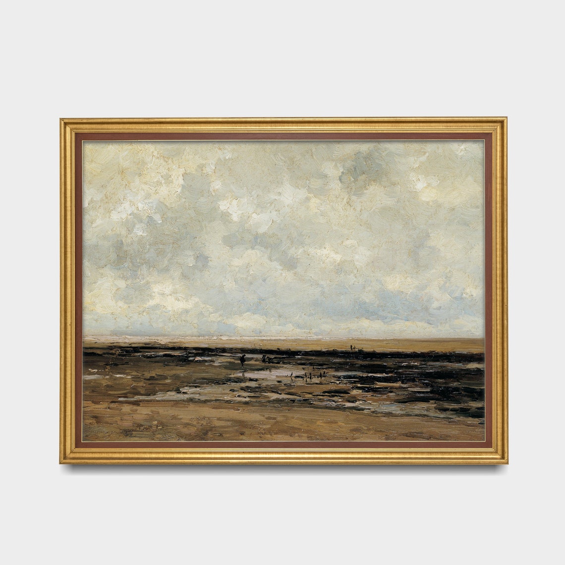 Low Tide Mudflats Under a Vast Cloudy Sky Vintage Seascape Oil Print - Image 3