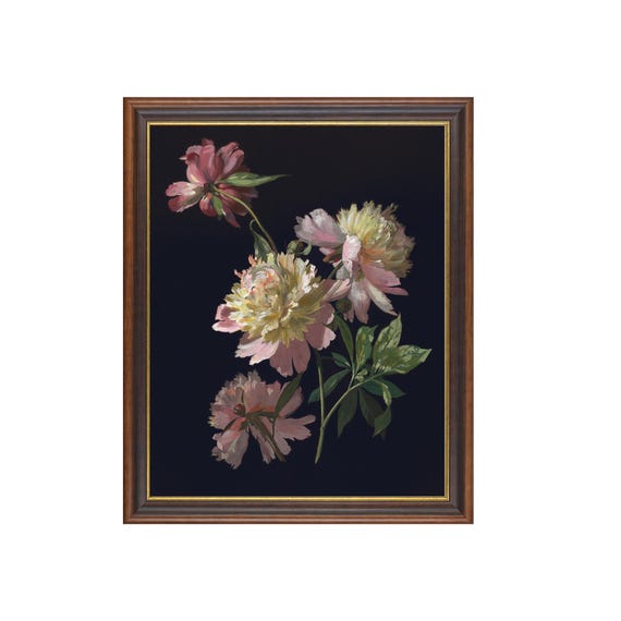 Printed And Shipped Vintage Still Life With Peonies Painting Moody Rustic Floral Print Antique Flower Study Dark Academia