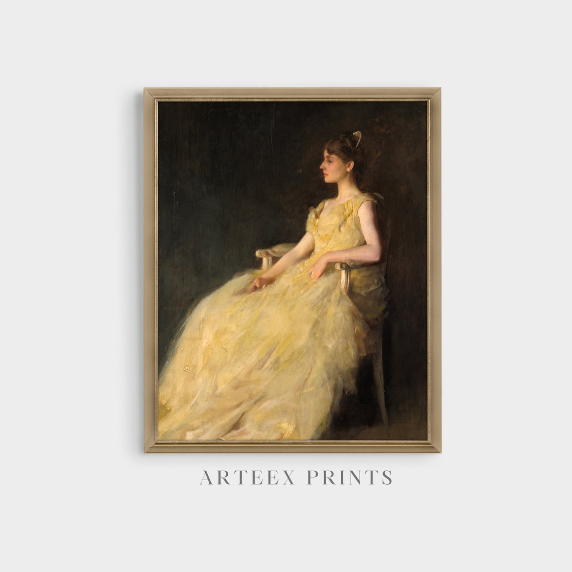 Lady in a Flowing Yellow Gown Seated in Profile Portrait Poster - Image 3