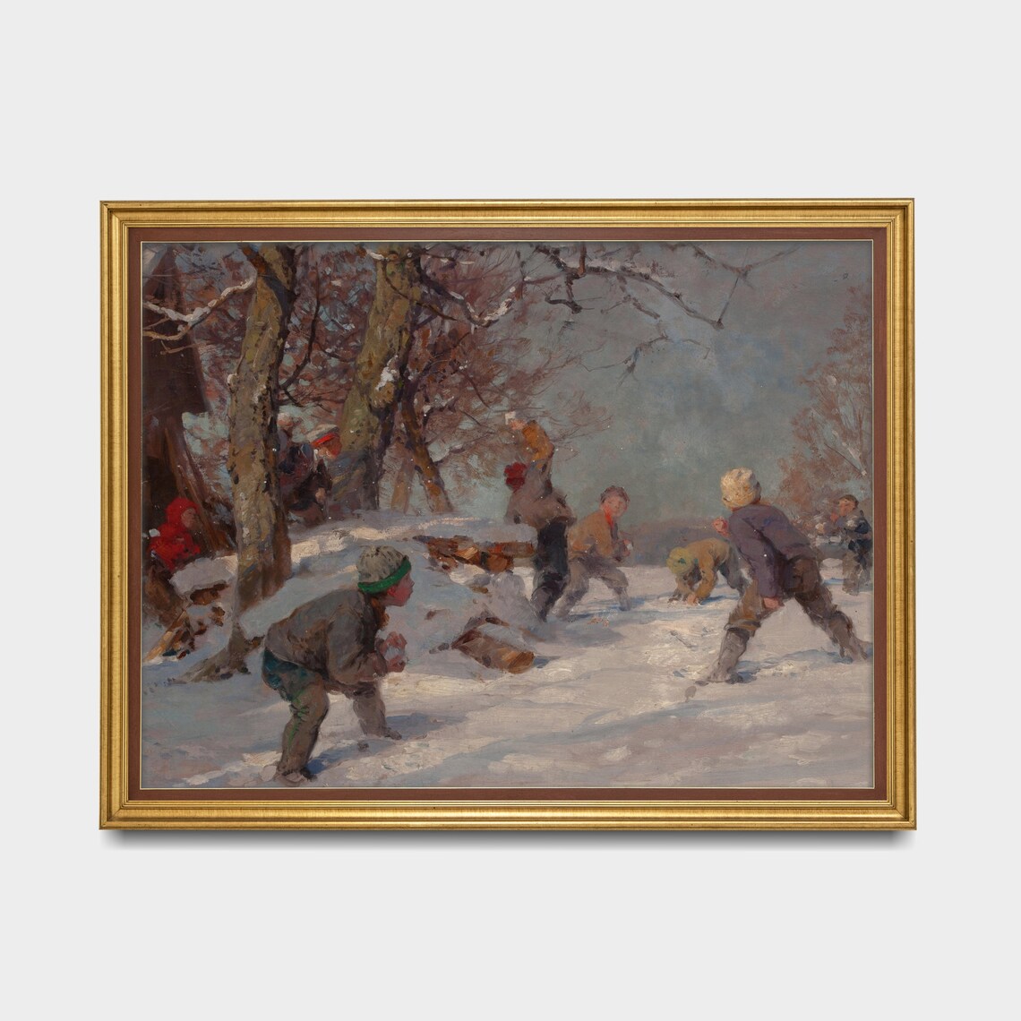 Vintage Snowball Fight Painting, Farmhouse Art Print - Image 3