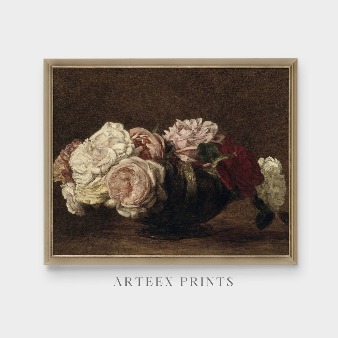 Velvet Bowl of Roses on Dark Background Vintage Floral Art Poster - Image 5