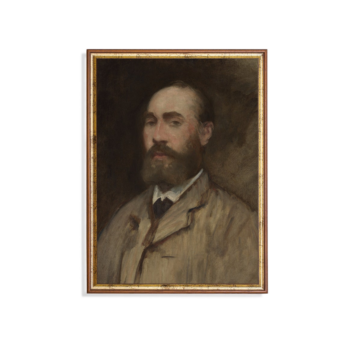 Bearded Gentleman in Tan Jacket Antique Moody Portrait Painting Poster