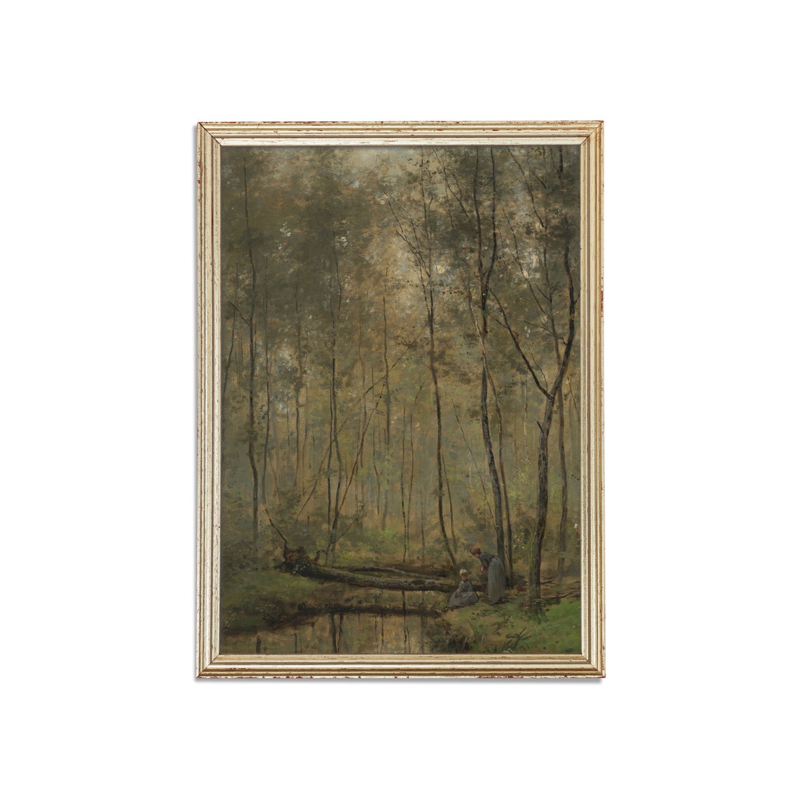 Tall Trees and Quiet Figures by a Forest Pond Vintage Poster - Image 5