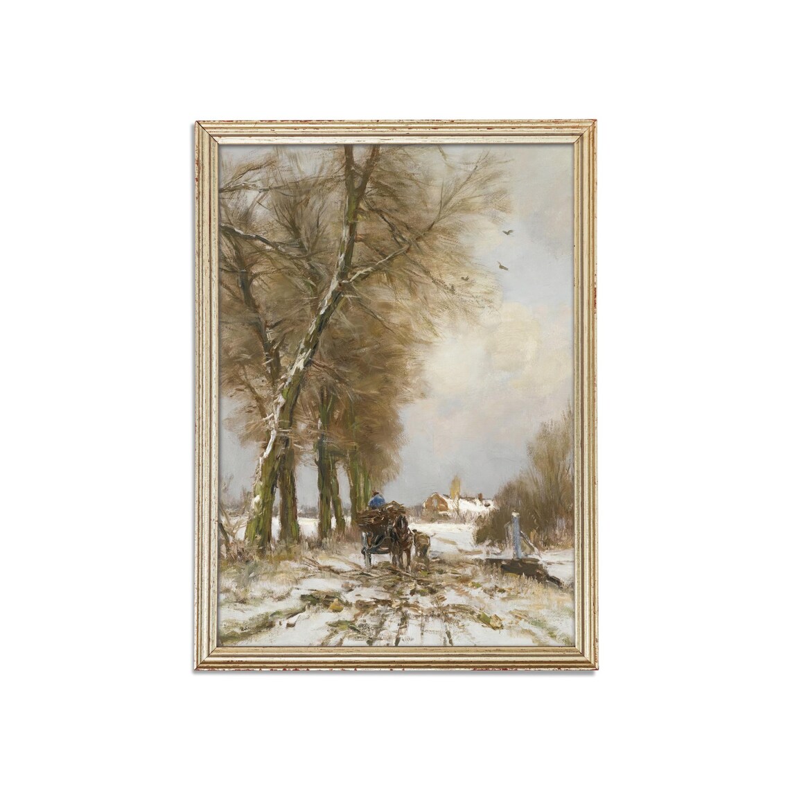 Horse Cart on a Snowy Country Lane Vintage Winter Farm Scene Poster - Image 3