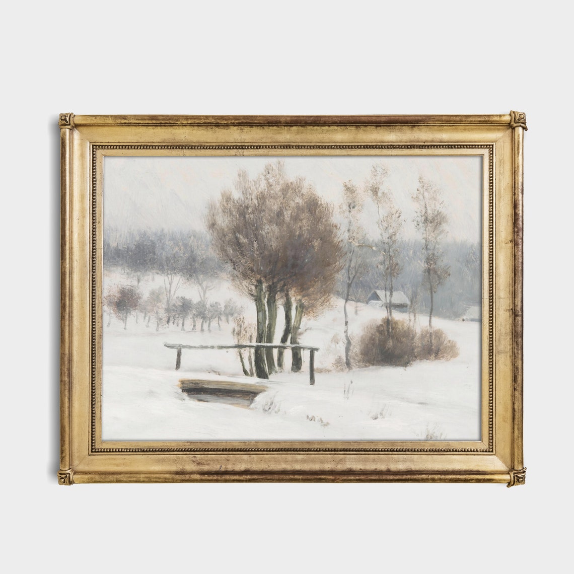 Rustic Wooden Footbridge Over a Quiet Snowy Winter Stream Poster - Image 2
