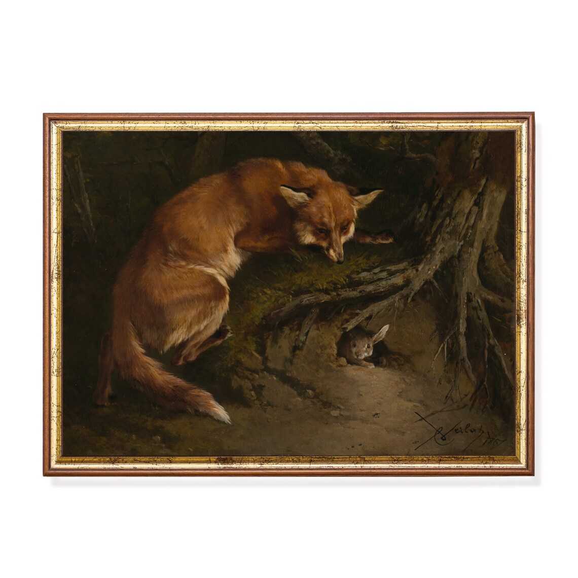 Vintage Fox And Rabbit Animal Print, Rustic Art