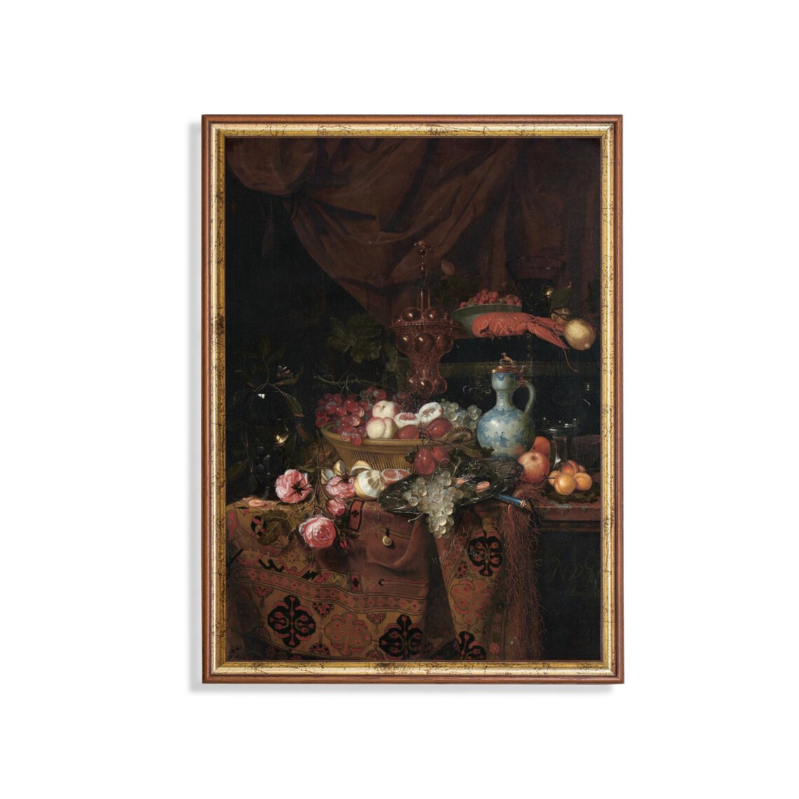 Dutch Banquet Still Life with Lobster Fruit and Roses Vintage Poster