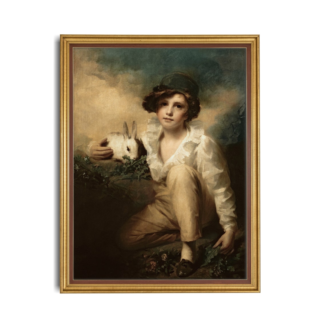 Young Boy Holding White Rabbit Classic Child Portrait Painting Poster - Image 4
