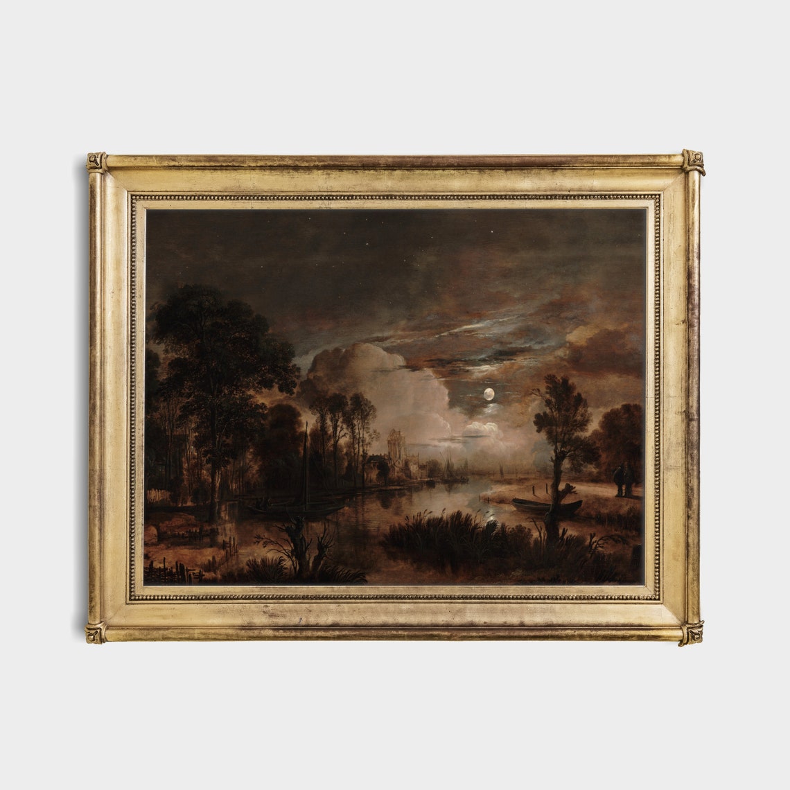 Moonlit River Landscape With Boats Under a Cloudy Night Poster - Image 4
