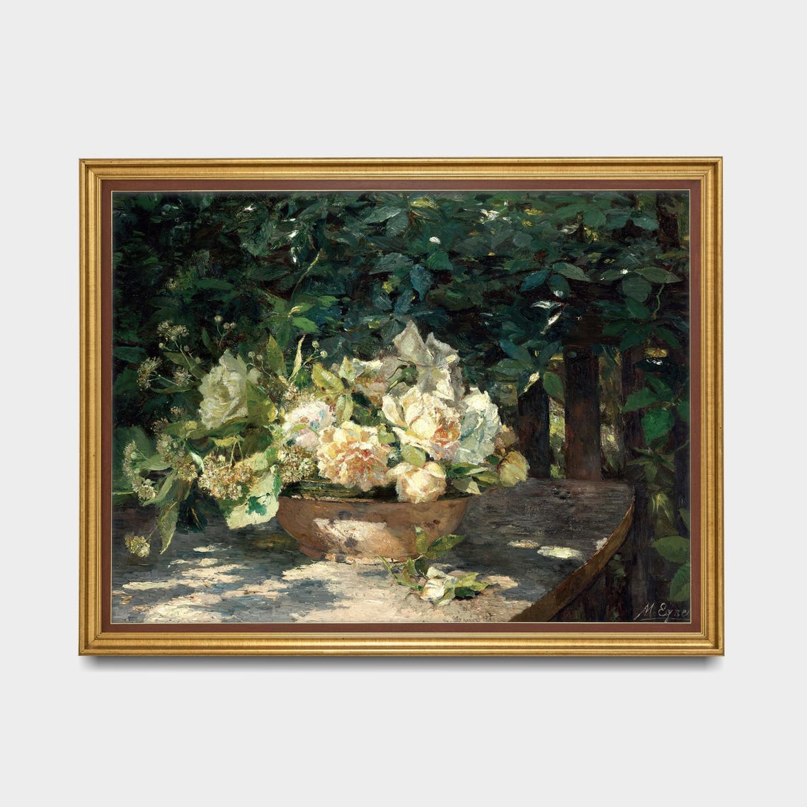 White Roses in a Bowl on a Sunlit Garden Table Still Life Poster - Image 5