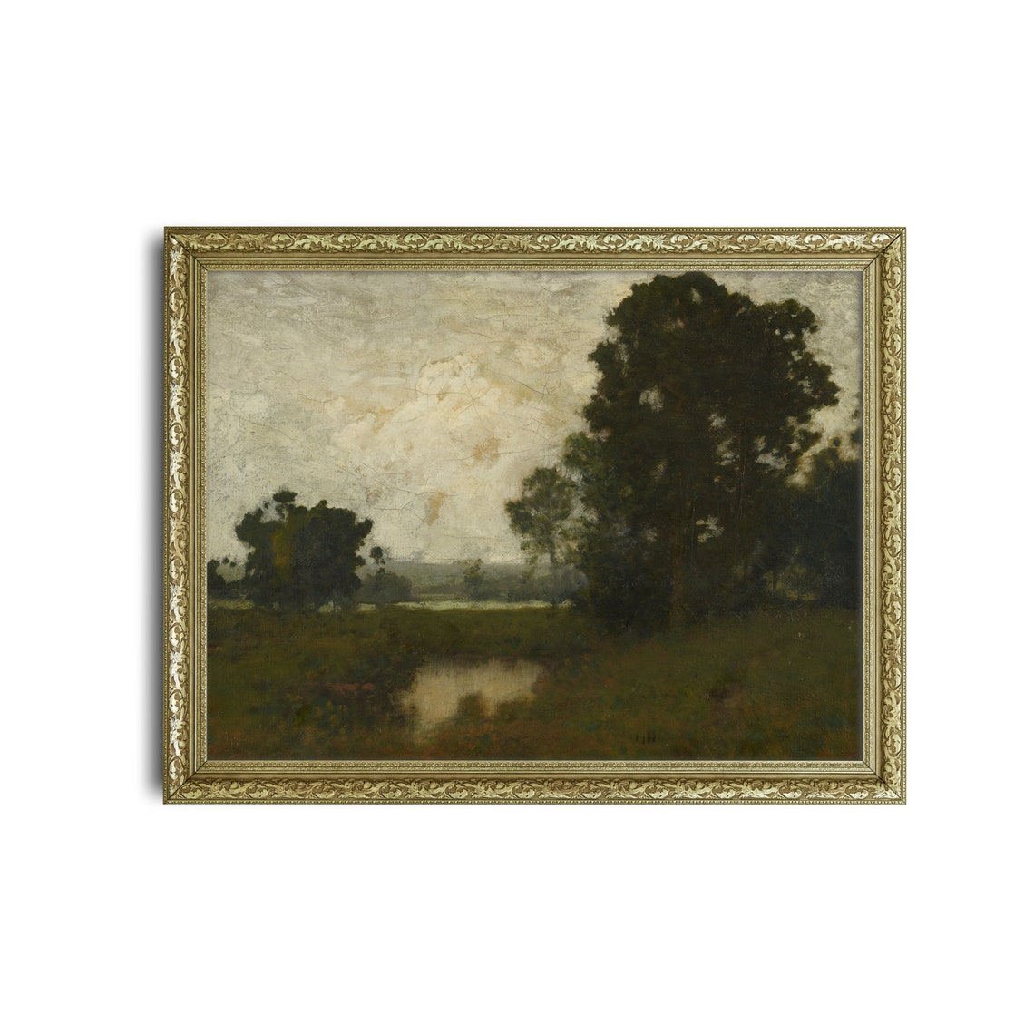 Dark Forest Pond Moody Antique Landscape Painting Rustic Poster - Image 2
