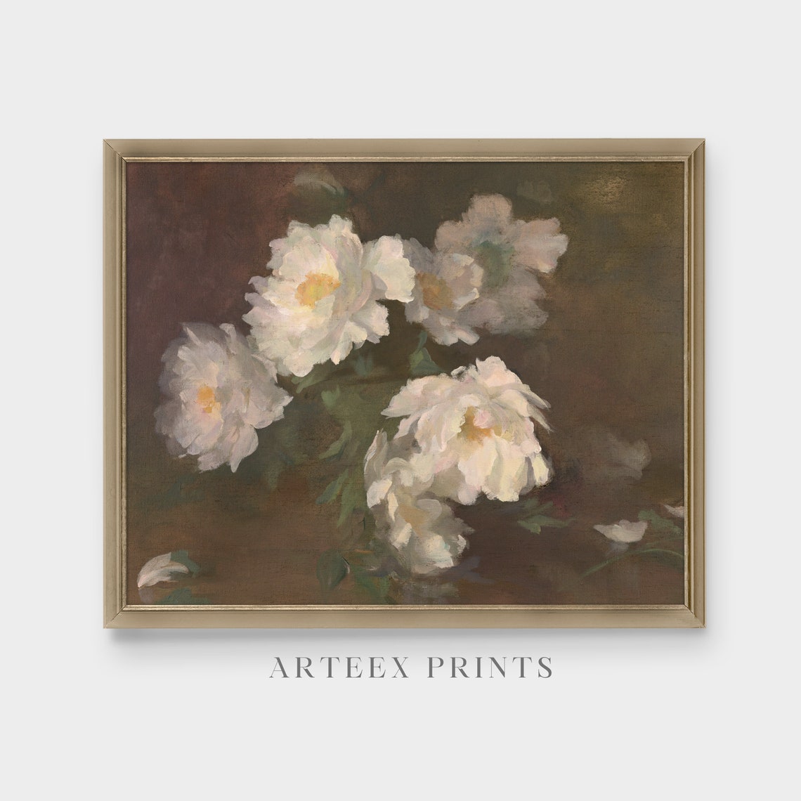 Vintage Still Life With Peonies Antique Floral Painting Farmhouse Flower Decor Oil Painting Print Art - Image 5