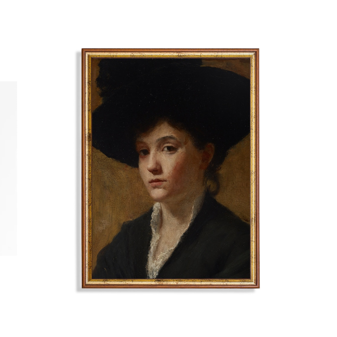 Vintage Lady With A Hat Portrait Art Print, Antique