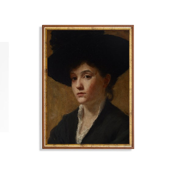 Vintage Woman Portrait With Hat, Art Print