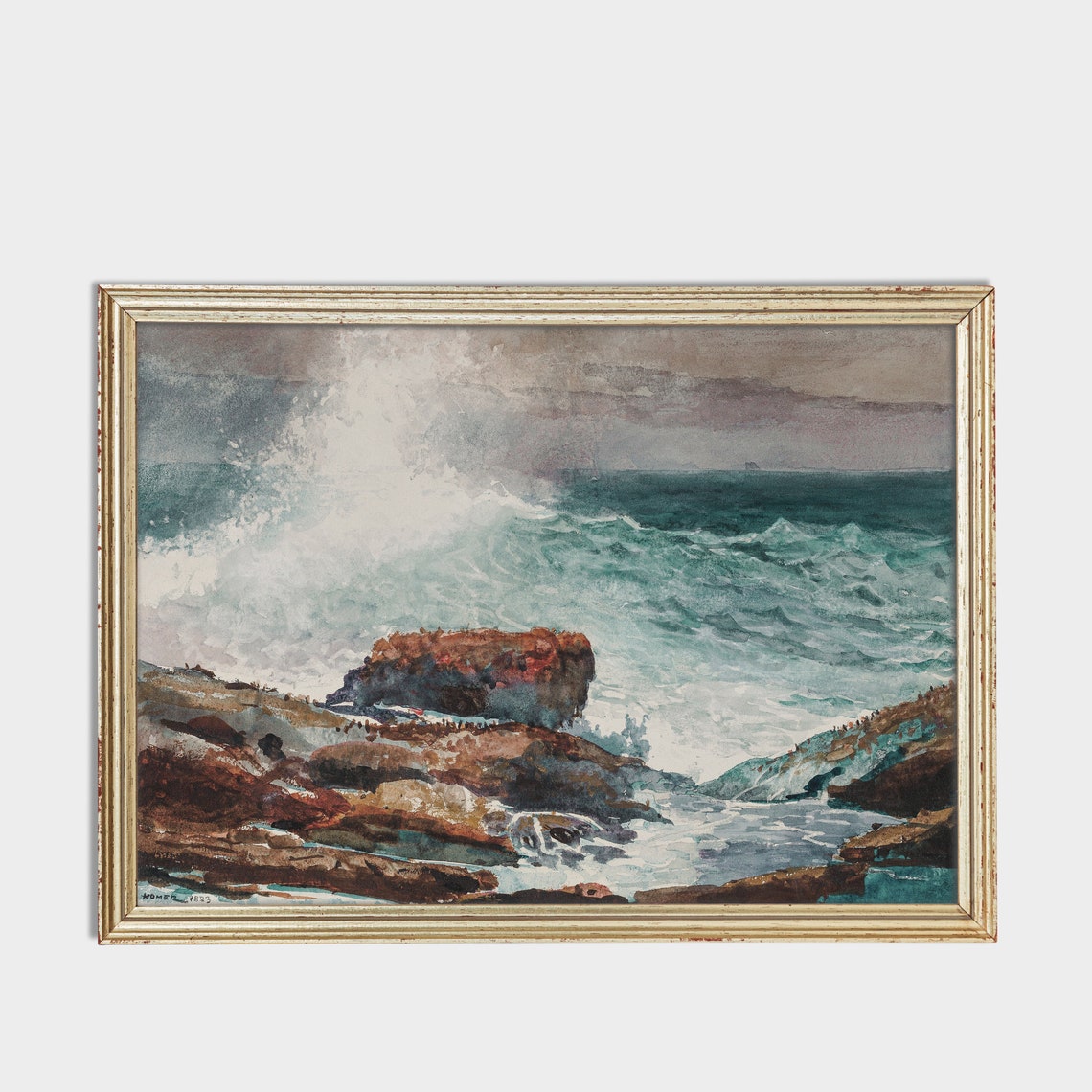 Winslow Homer 1883 Stormy Waves Breaking on a Rocky Coast Poster - Image 2