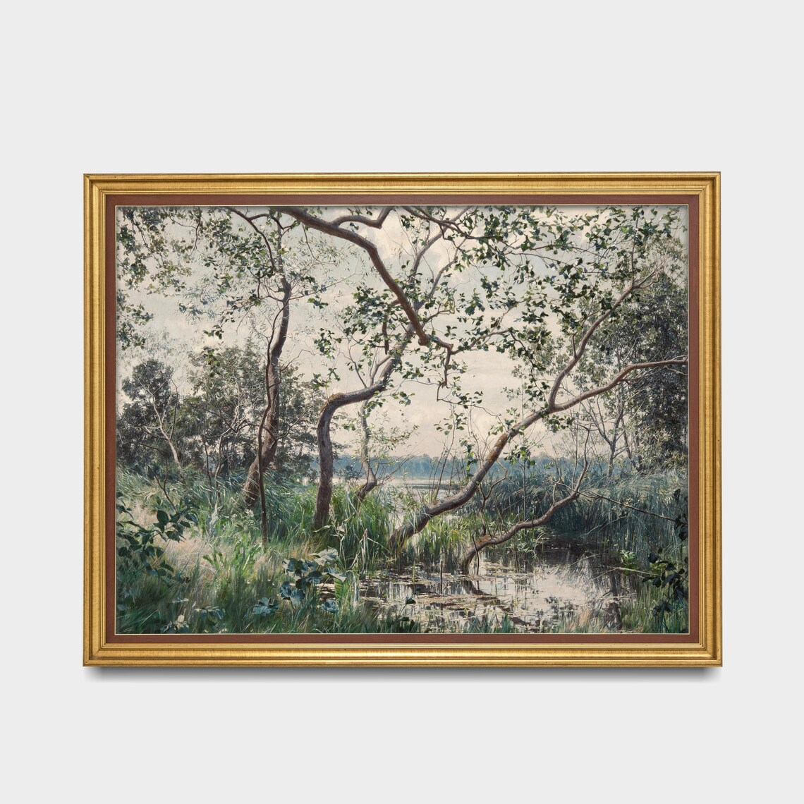 Overgrown Pond with Leaning Trees Vintage Nature Painting Poster - Image 3