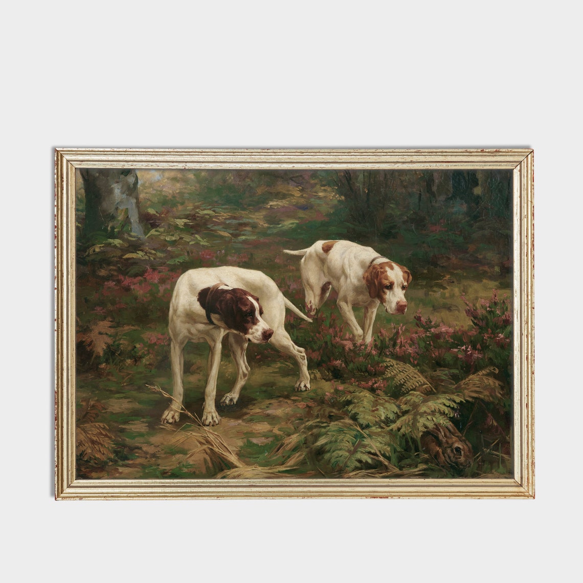 Two Pointer Dogs and a Hare in Woodland Antique Hunting Scene Poster - Image 3