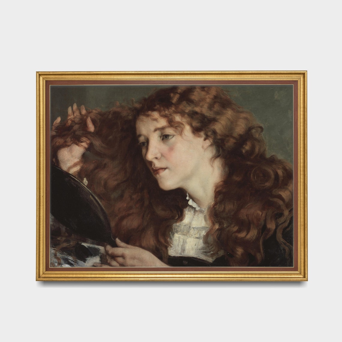 Red Haired Woman Combing Her Long Curls Antique Portrait Poster - Image 3