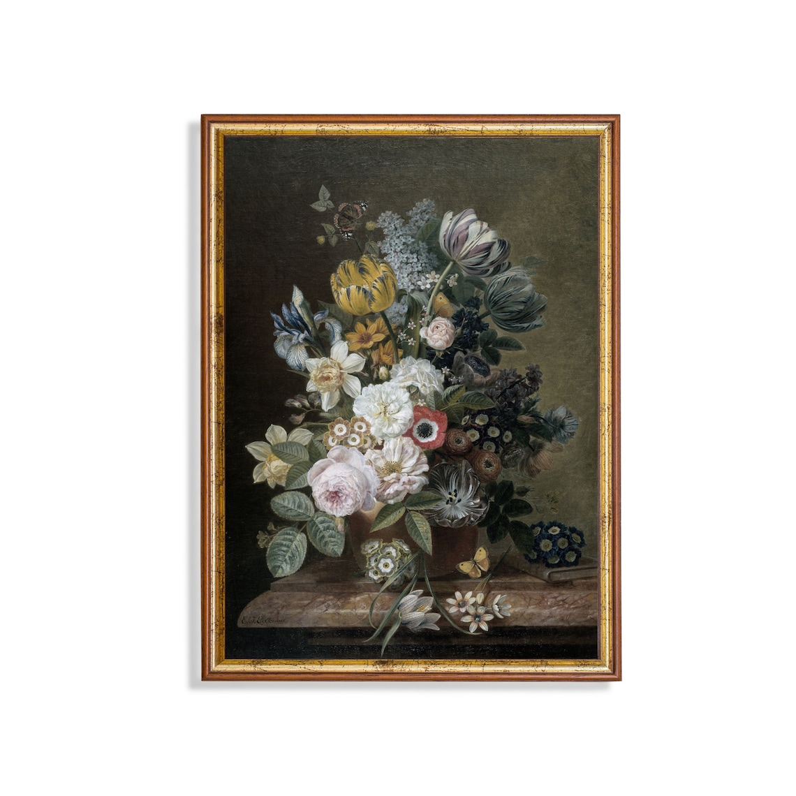Vintage Floral Still Life Art Print, Farmhouse Decor
