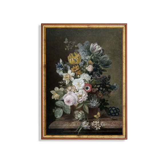 Vintage Floral Still Life Art Print, Farmhouse Decor