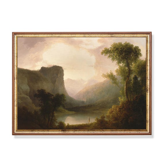 Mailed Print Riverscape Painting Vintage Wall Art Antique Landscape Print Moody Rustic Art Farmhouse Decor Printed And Shipped
