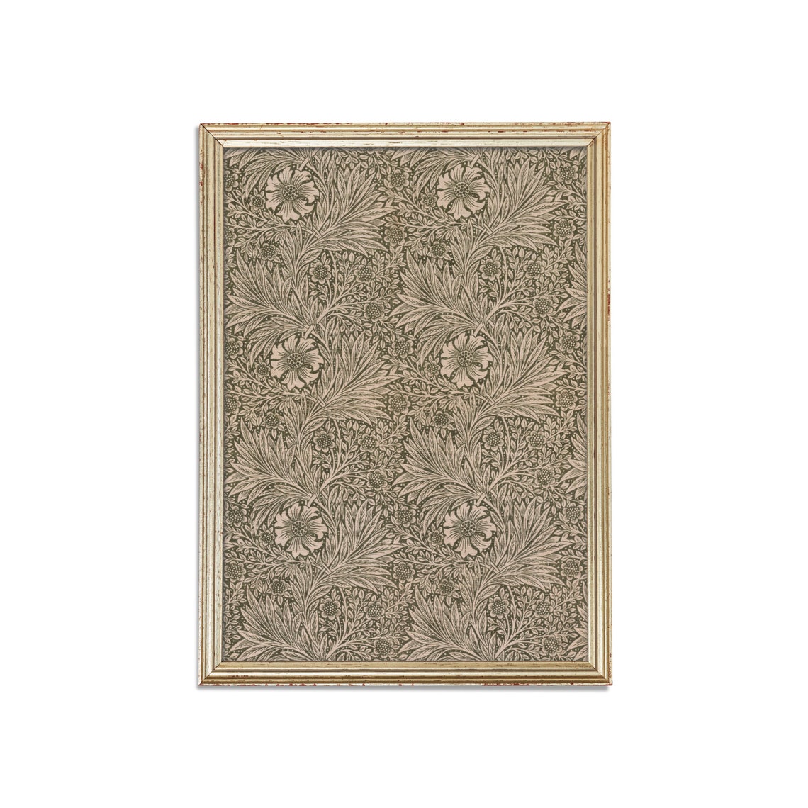 Vintage Floral Damask Textile Pattern Beige Botanical Wall Art - Image 2