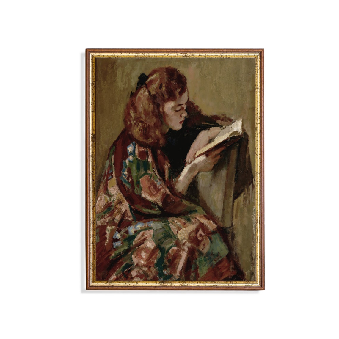 Woman Reading A Book In Floral Kimono Impressionist Painting Poster