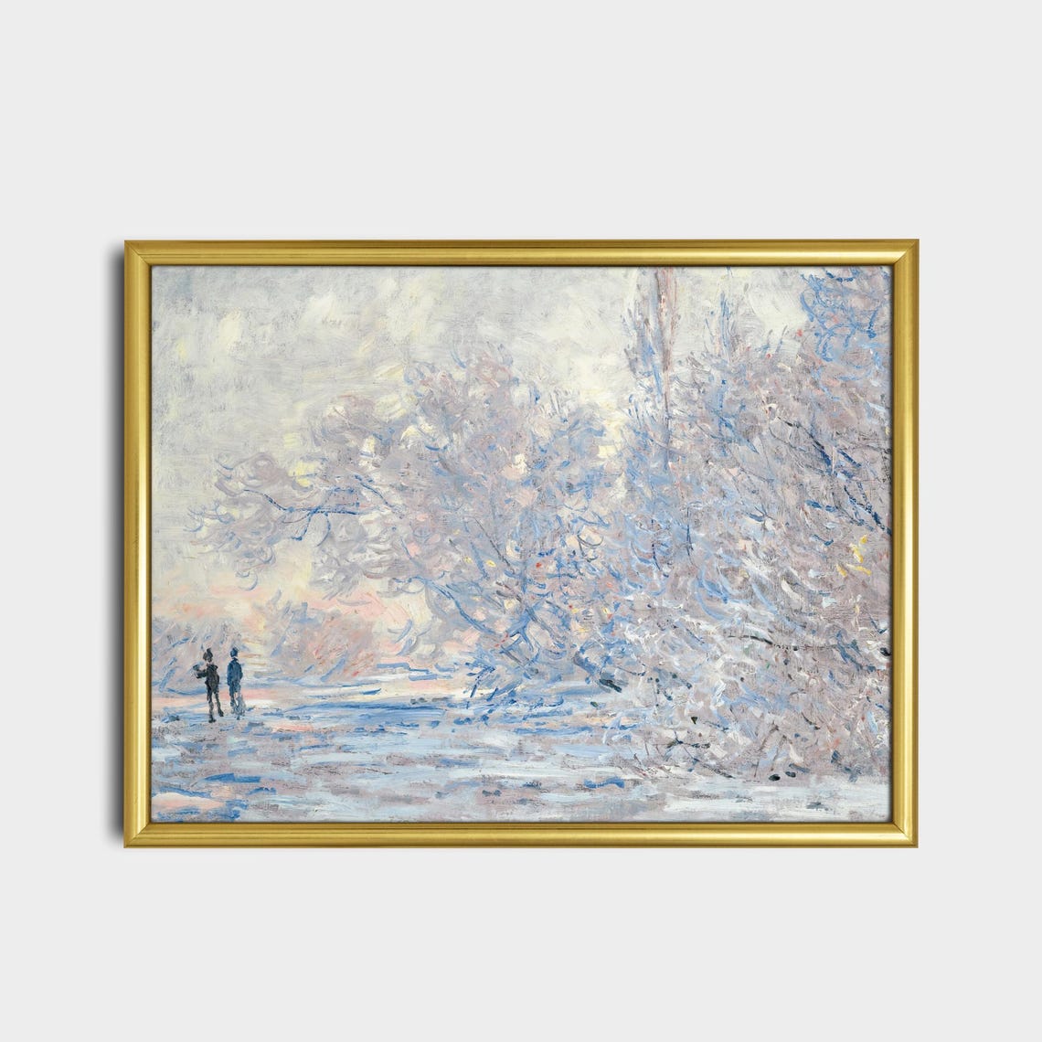 Snowy Frost-Covered Trees with Two Walkers Vintage Winter Poster - Image 2