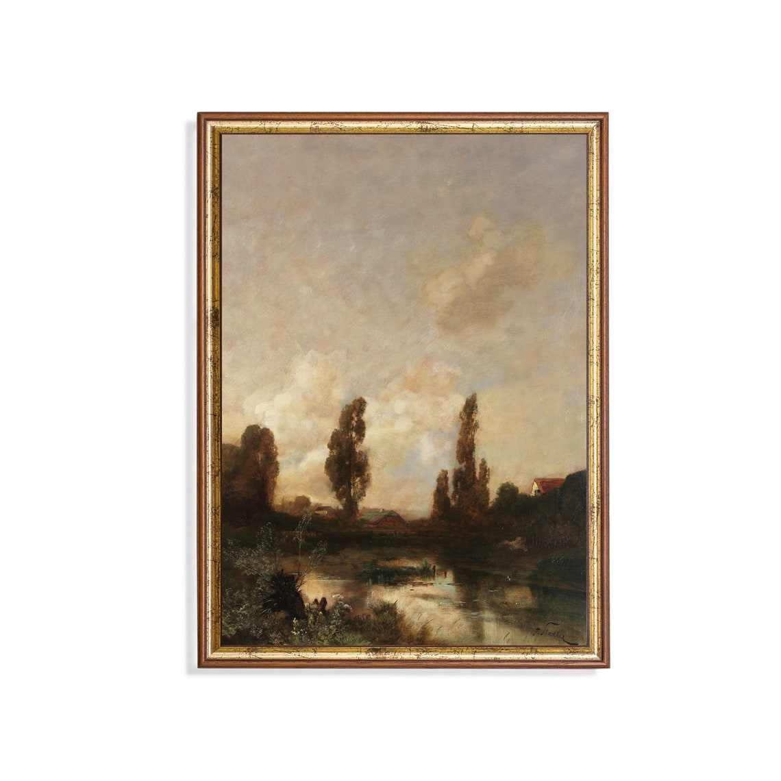 Quiet River With Poplars Vintage Landscape Painting Evening Poster