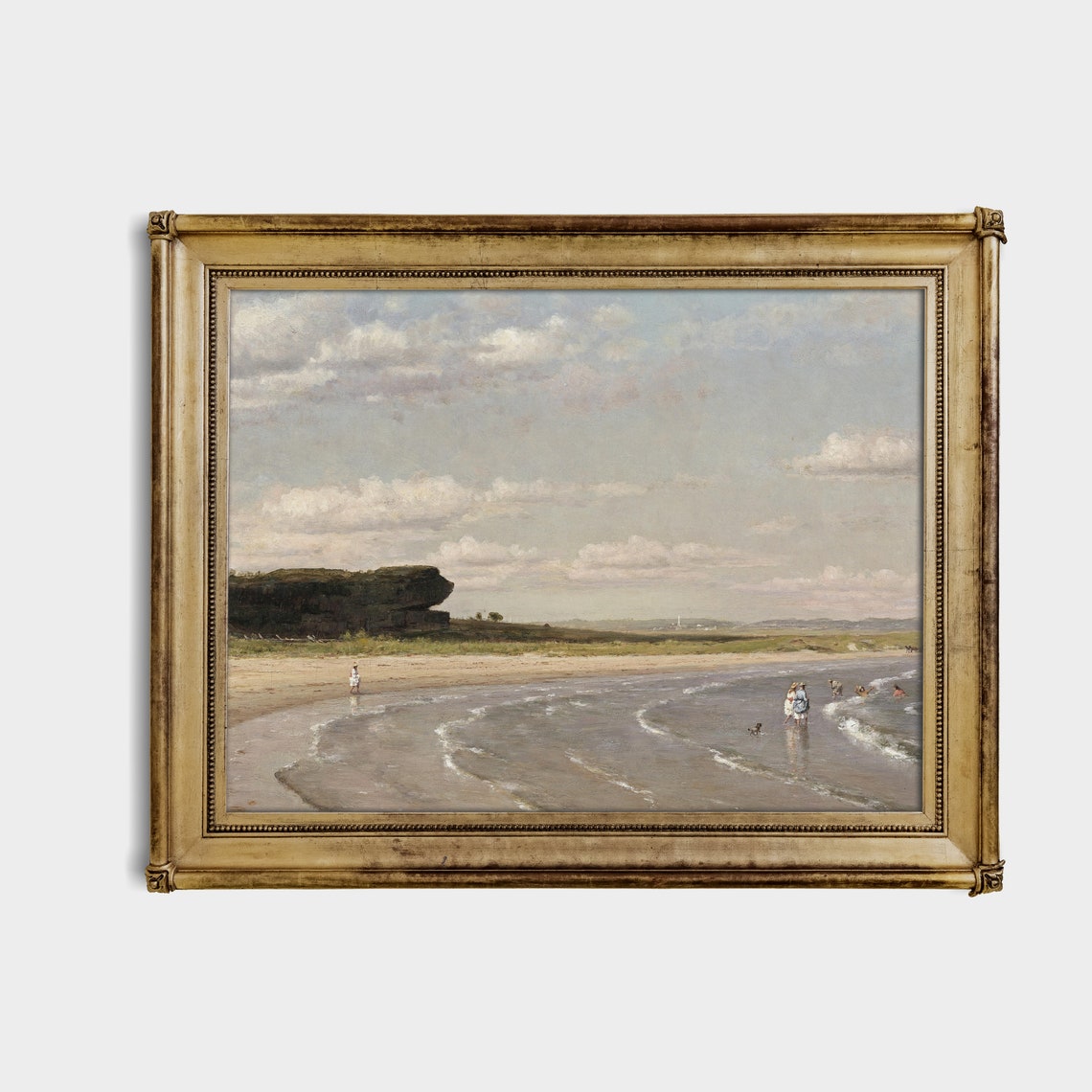 Figures Wading at a Tranquil Beach with a Rocky Point Poster - Image 2